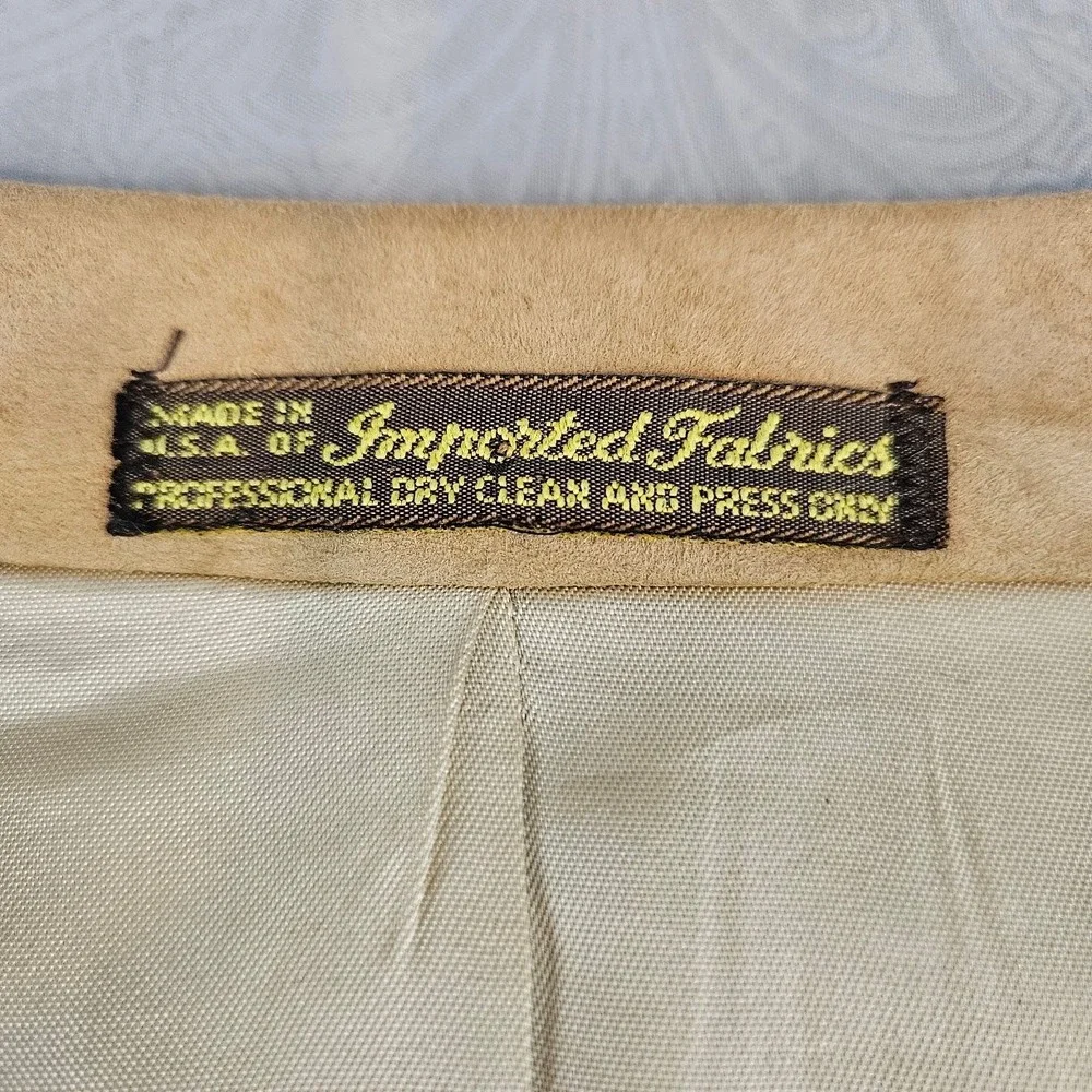 Vintage Vals Mens Wear Camel Tan Suede Leather Blazer Sport Coat 46L USA Made